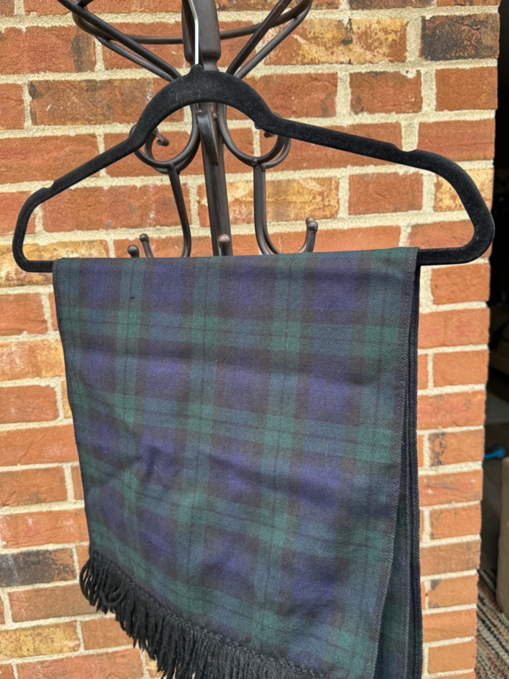Vintage Wool Tartan Scarf Black Watch Plaid Fringe Made in USA